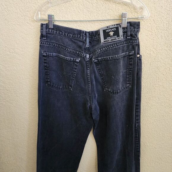Vintage Versace Jeans Couture Jeans Womens Straight Leg Distressed Black  Defect - Picture 7 of 11